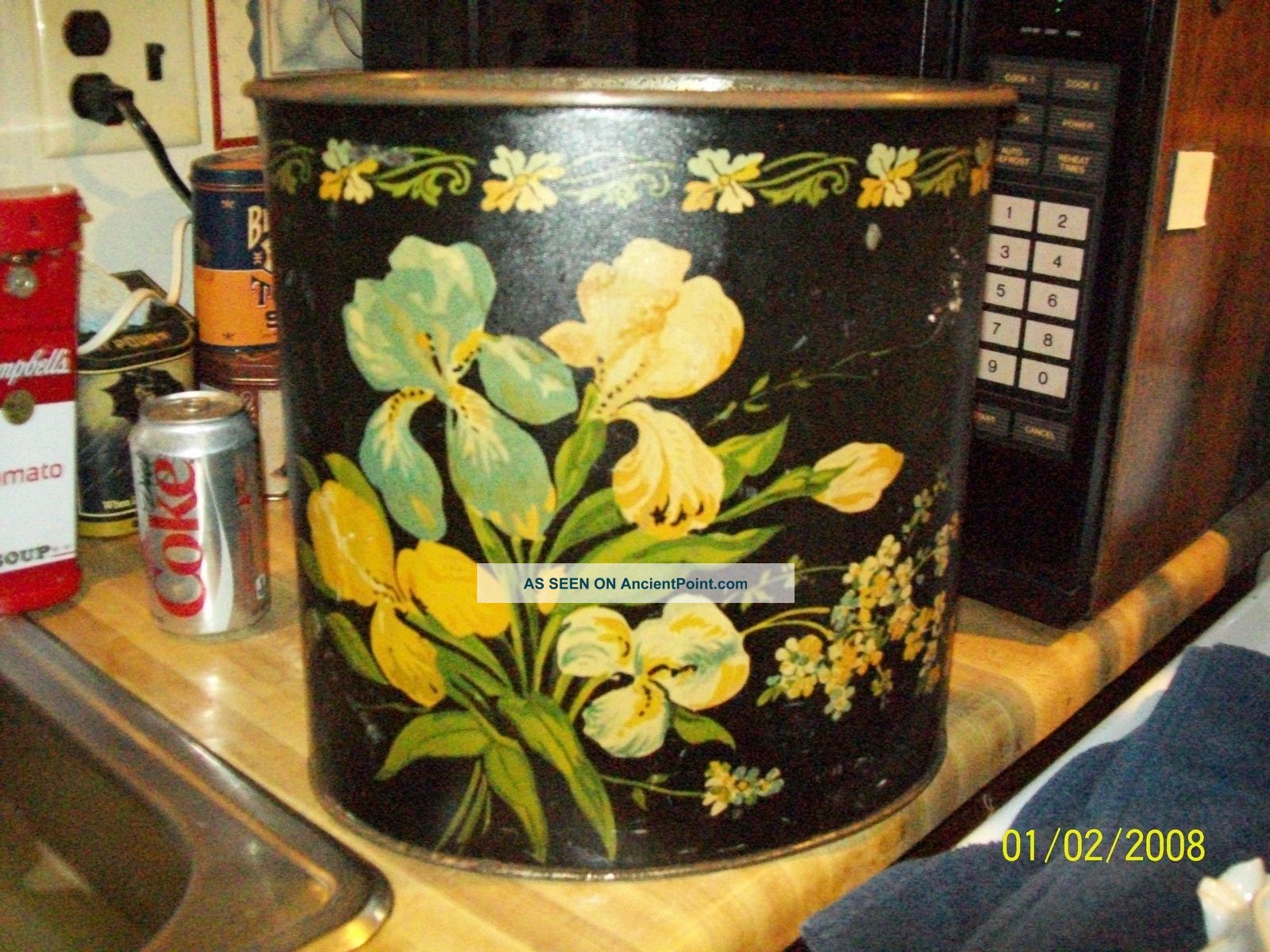 Charming Vintage 1950 ' S/60 ' S Hand Painted Tole Wastebasket Other photo