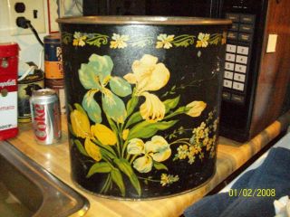 Charming Vintage 1950 ' S/60 ' S Hand Painted Tole Wastebasket photo