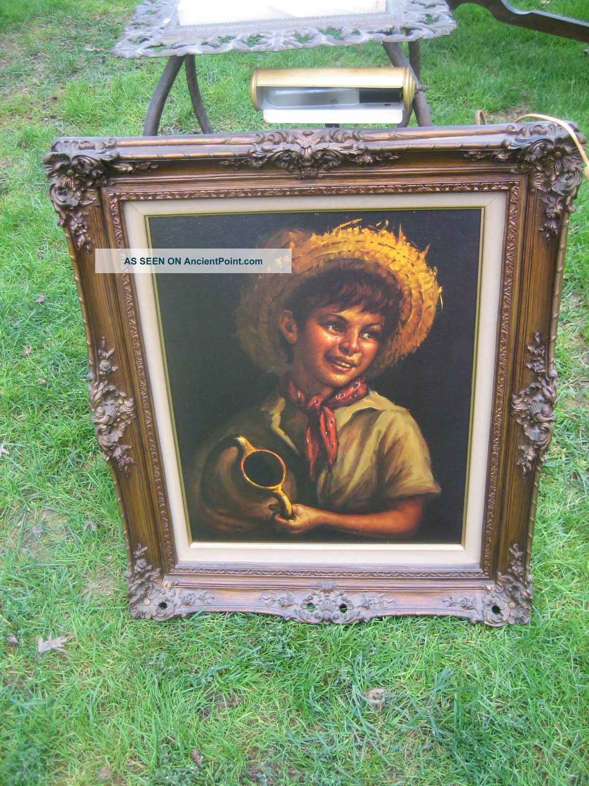Antique French Gilt Framed Boy Picture Stunning Carved Frame Other photo