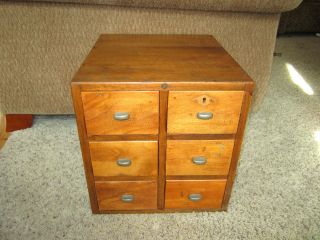 Industrial Midcentury Walnut Hardware Part Storage Cabinet Library Card File Box photo