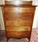 Antique Rustic Oak Tall 5 Drawer Dresser With Scalloped Splashblock 1900-1950 photo 2