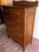 Antique Rustic Oak Tall 5 Drawer Dresser With Scalloped Splashblock 1900-1950 photo 3