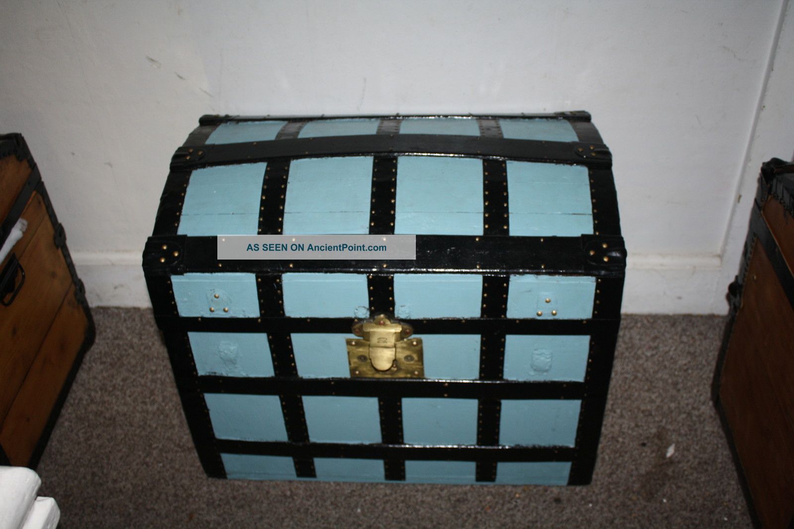 Primitive Robins Egg Blue Dome High Rise Steamer Trunk Baby Blue Chest 1800-1899 photo
