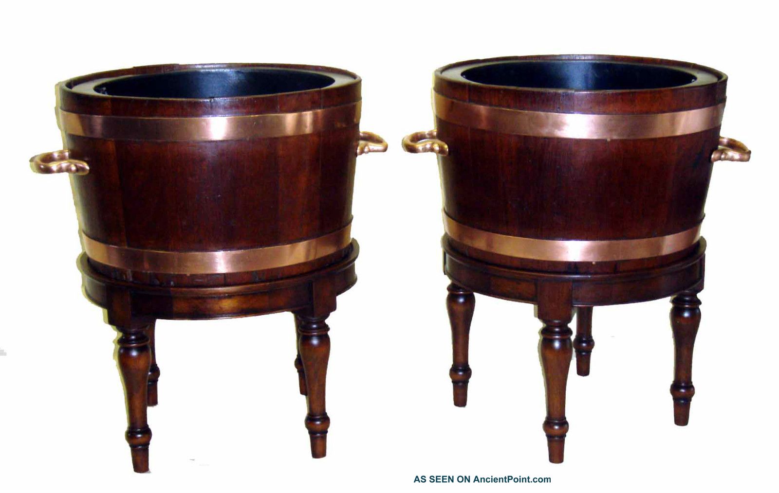 Great Pair Of Mid - 19th Century Stained Oak & Copper Bound Wine Coolers On Stands Other photo