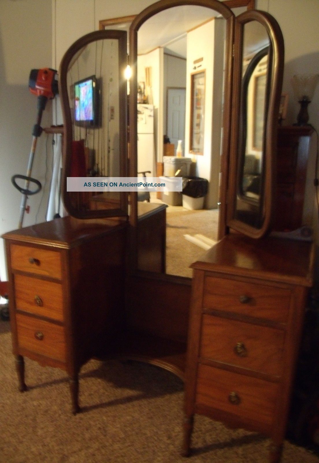 Antique Vanity / Dressing Table With Triple Mirrors Incredible Gift Unknown photo