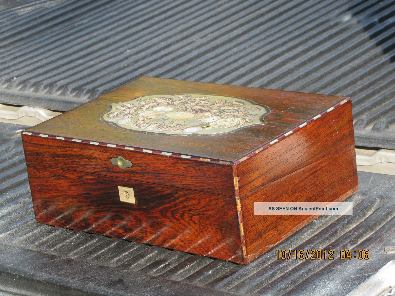 Rosewood & Mother Of Pearl Lap Desk W Provenance - Fam History Ink Bottle 1800-1899 photo