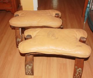 Set Of 2 Vintage Egyptian Leather Camel Saddles/foot Stool photo