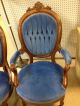 Pair Of 2 Blue Vintage Carved Victorian Chairs Stunning Unknown photo 1