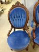 Pair Of 2 Blue Vintage Carved Victorian Chairs Stunning Unknown photo 2