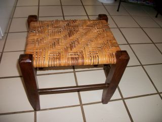 Vintage Walnut Hand Crafted Stool With Woven Rush Seat photo