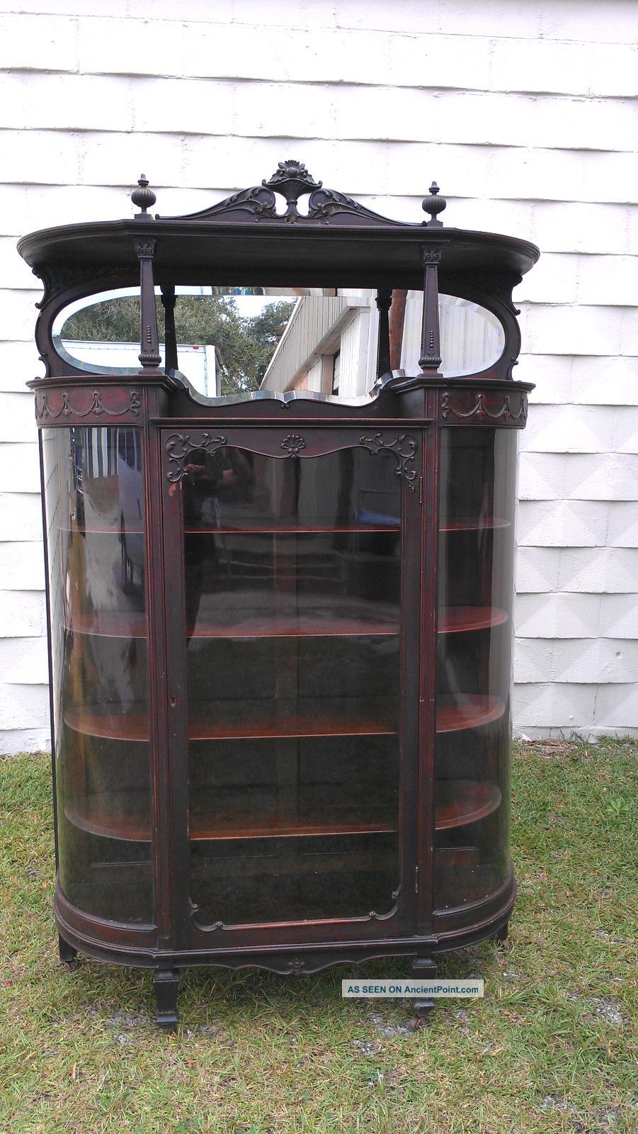 Antique Early 1900 S Mahogany Bow Front China Cabinet Mirror