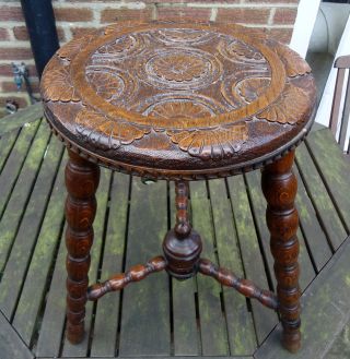 William Iv.  Oak Circular Stool With Bobbin Turned Legs & Rosette Carved Top. photo