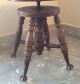 Antique Victorian Piano Stool Adjustable Bench Glass Claw Ball Feet 1900-1950 photo 2