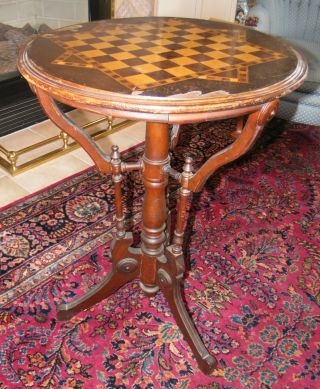 Antique 1800 ' S Victorian Eastlake Inlaid Game Table For Restoration Wow photo