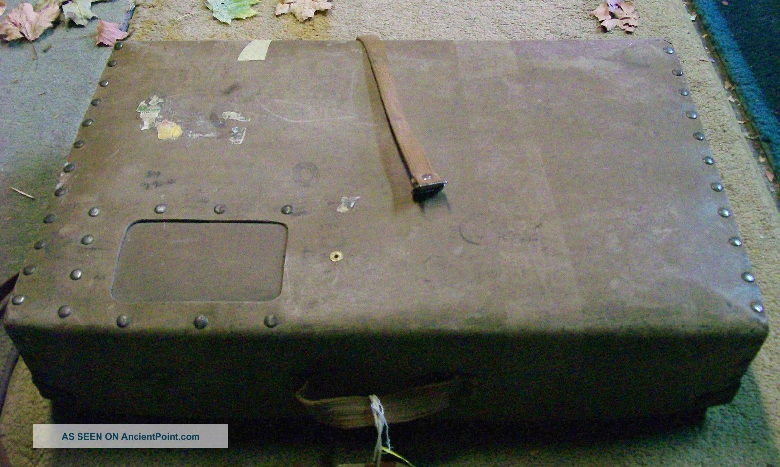 Antique Vintage Old Buggy Car Chest Luggage Carrier Auto Suitcase Linen Box 1900-1950 photo