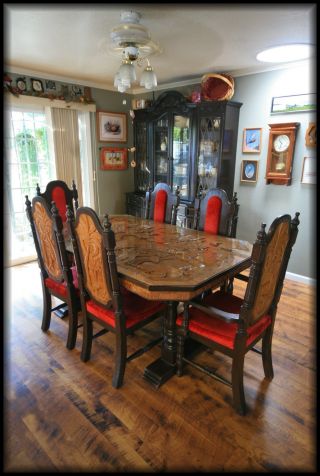 Philippine Hand Carved Table & 6 Chairs With Matching Hutch Circa 1920 ' S photo