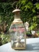 Attractive Vintage Hanging Brass & Etched Glass Oil Lamp 20th Century photo 1