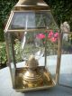Attractive Vintage Hanging Brass & Etched Glass Oil Lamp 20th Century photo 2