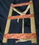Vtg Antique Wood Luggage Rack Tapestry Chic Shabby White Pink Stand Valet Butler Post-1950 photo 1