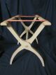 Vtg Antique Wood Luggage Rack Tapestry Chic Shabby White Pink Stand Valet Butler Post-1950 photo 2