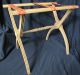 Vtg Antique Wood Luggage Rack Tapestry Chic Shabby White Pink Stand Valet Butler Post-1950 photo 3