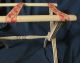 Vtg Antique Wood Luggage Rack Tapestry Chic Shabby White Pink Stand Valet Butler Post-1950 photo 4