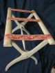 Vtg Antique Wood Luggage Rack Tapestry Chic Shabby White Pink Stand Valet Butler Post-1950 photo 7
