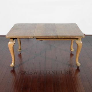 Antique English 5ft Solid Oak Queen Anne Dining Table W/ Leaf & Crank C1950 P06a photo