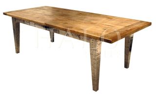 Antique Weathered Oak Dining Table W/ Aluminum Clad Base 8 ' Long New photo