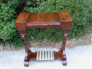 Rare Antique Flame Mahogany Empire Woman ' S Sewing Work Table 3 Storage Spaces photo
