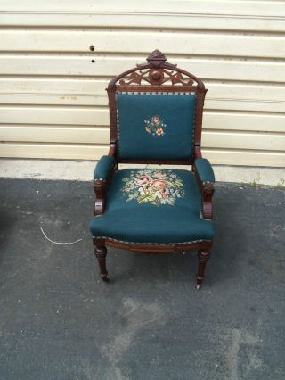 50133 Antique Victorian Walnut Chair With Needlepoint Seat photo