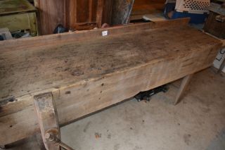 Long Antique Work Bench Mercantile Industrial Table With Large Planks Vise photo