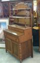 Antique Victorian Walnut Desk Bookcase Cabinet Shelves Turned Legs Finials 1880s 1800-1899 photo 9