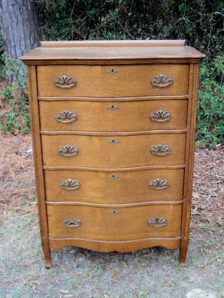 Antique American Quartersawn Oak Mission Serpentine Front Dresser Chest Drawers photo