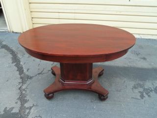 50240 Antique Empire Oval Mahogany Library Foyer Table W/drawer photo