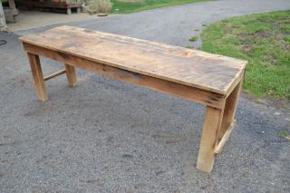 Antique Harvest Table Rustic Primitive Farmers Dining Work Bench Kitchen Island photo