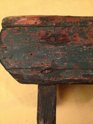 Very Early Footstool Great Paint History,  Rose Head And Square Nails photo