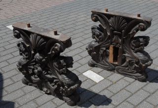 An Italian Baroque Carved Walnut Pair Refectory Table Supports 17th Century photo