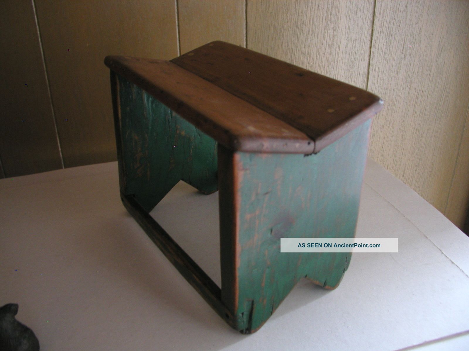 Antique Wooden Step Stool / Foot Stool - Stained Painted Green Unknown photo