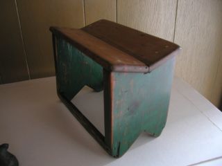 Antique Wooden Step Stool / Foot Stool - Stained Painted Green photo
