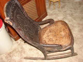 Antique Vintage Furniture Rocking Chair Wood Nurse Sew Pa.  U.  S.  A.  Star Rock Baby photo