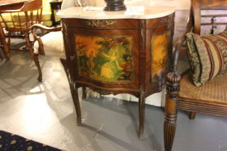 Vintage Marble Top Cabinet Louis Xvi Style Hand Painted Scenes photo