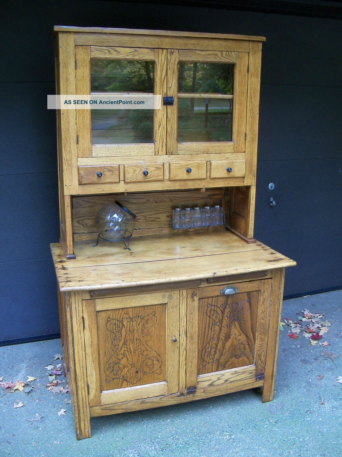 Primitive Kitchen Cabinet Pre Hoosier Style Oak,  Pine. 1800-1899 photo