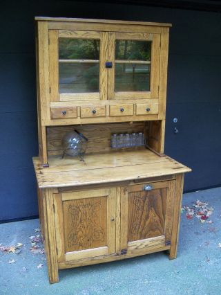 Primitive Kitchen Cabinet Pre Hoosier Style Oak,  Pine. photo