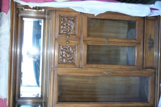 Antique Sold Oak Restored Victorian Bookcase Wavy Glass Origianal Beveled Mirror photo