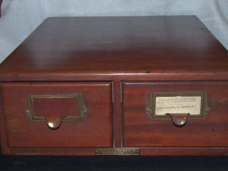 Antique Mahogany Yawman & Erbe 2 Drawer Wood Filing Cabinet Dove - Tailed & Brass photo