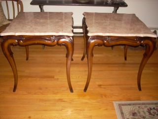 Gorgeous Vintage Pair Of Mahogany With Marble Top End Tables photo