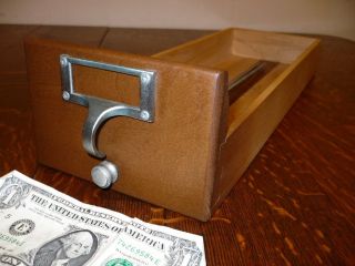 Antique Wood Library Card File Cabinet Box Drawer Part With Handle photo