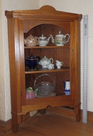 Antique Mahogany Wood Corner Cabinet Curio Display Mission Arts Crafts Style photo