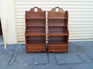49392 Pair Cherry Open Bookcase Curio Cabinet S W/drawer photo